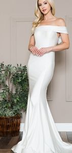 COPY - Stretch sheath simple white off shoulder wedding gown